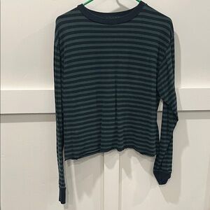 Brandy Melville Dark Green and Navy Blue Striped Top